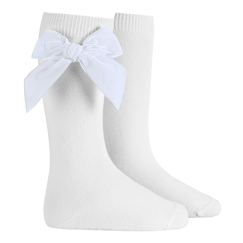 Condor Baby And Child Knee Socks With Velvet Bow White