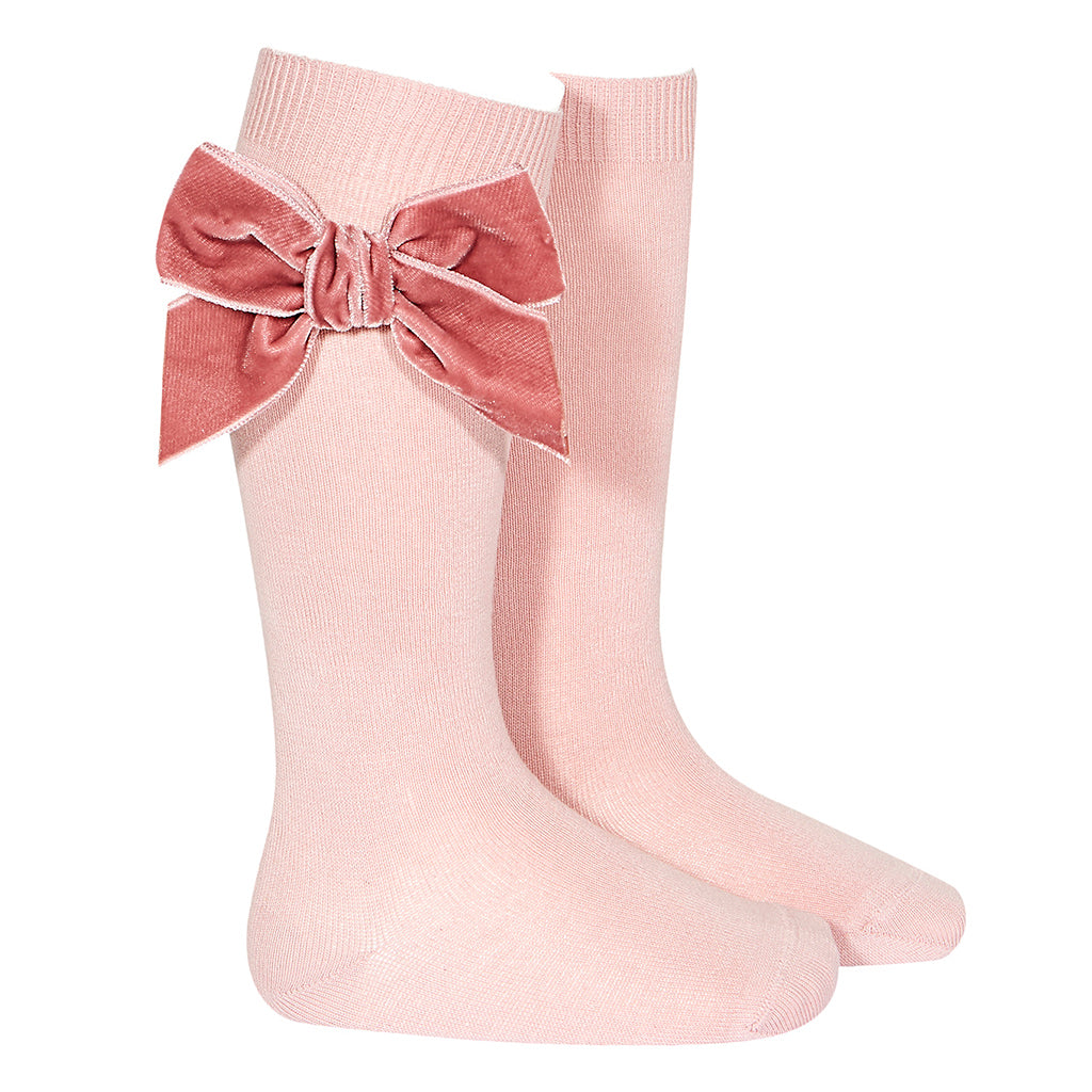 Condor Baby And Child Knee Socks With Velvet Bow Pale Pink