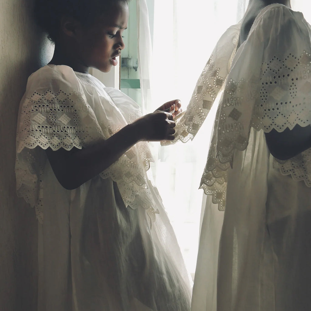 Faune Child Hibiscus Dress Vintage White