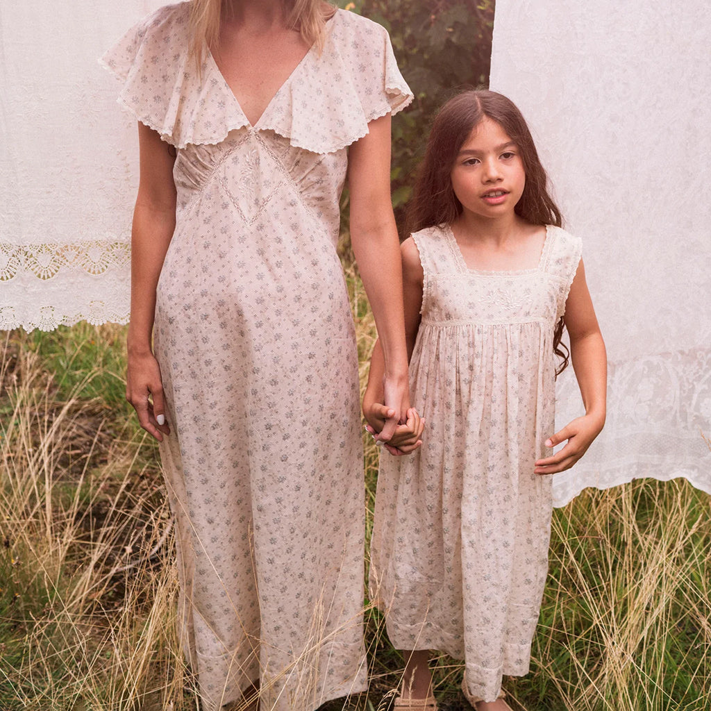 Faune Child Rosa Dress Blue Ditsy Print Cream 6Y