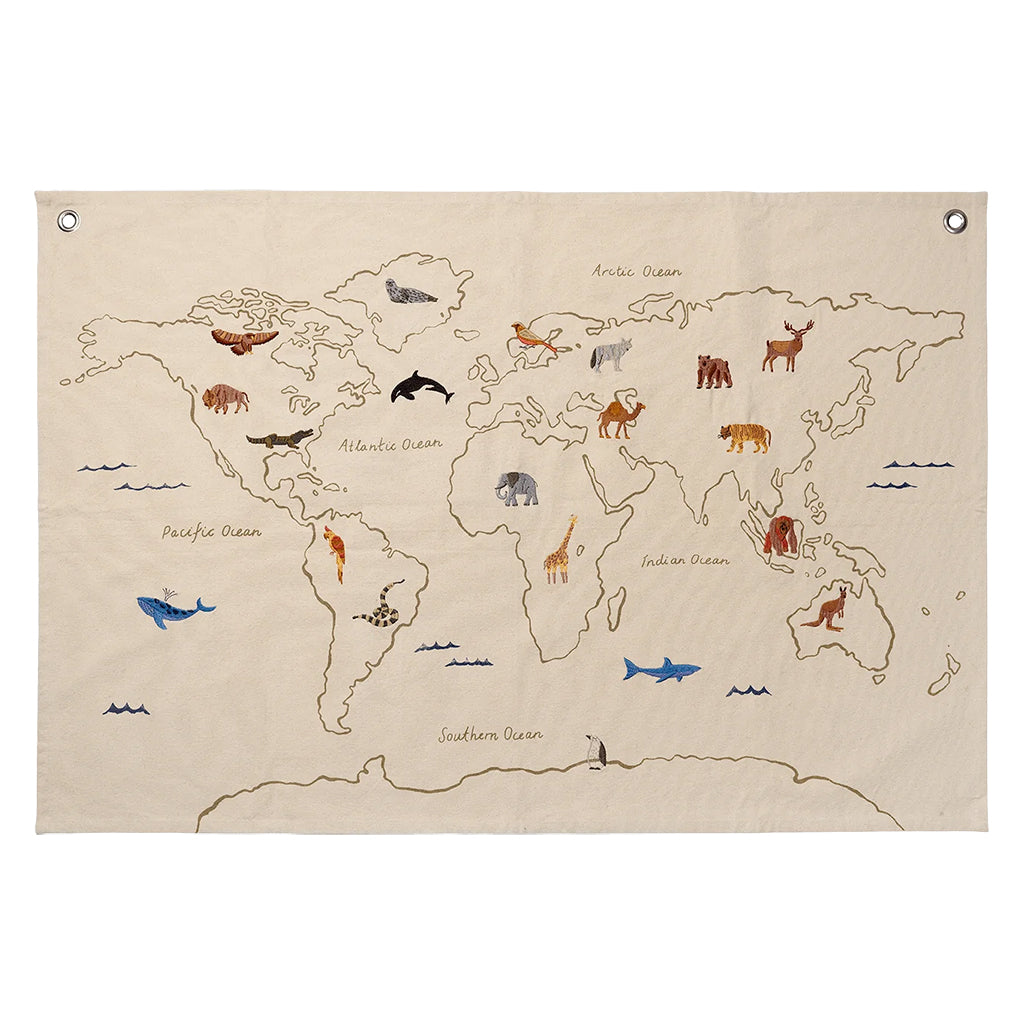Ferm Living World Textile Map Fabric Poster