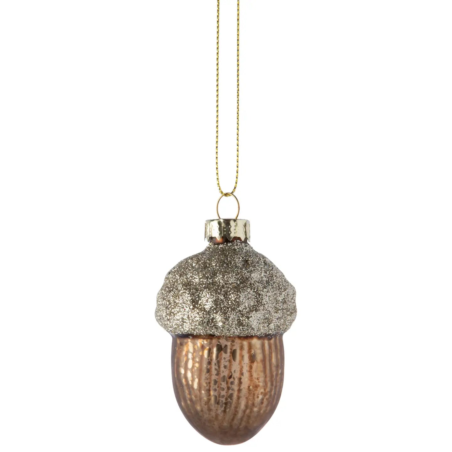Silver Tree Home & Holiday Glass Acorn Ornament, Matte Brown with Glitter