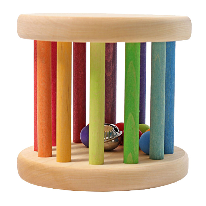 Grimm's Wooden Rolling Wheel With Bells Rainbow