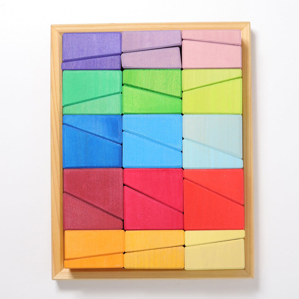 Grimm's 30 Piece Wooden Building Set Sloping Blocks Multicoloured