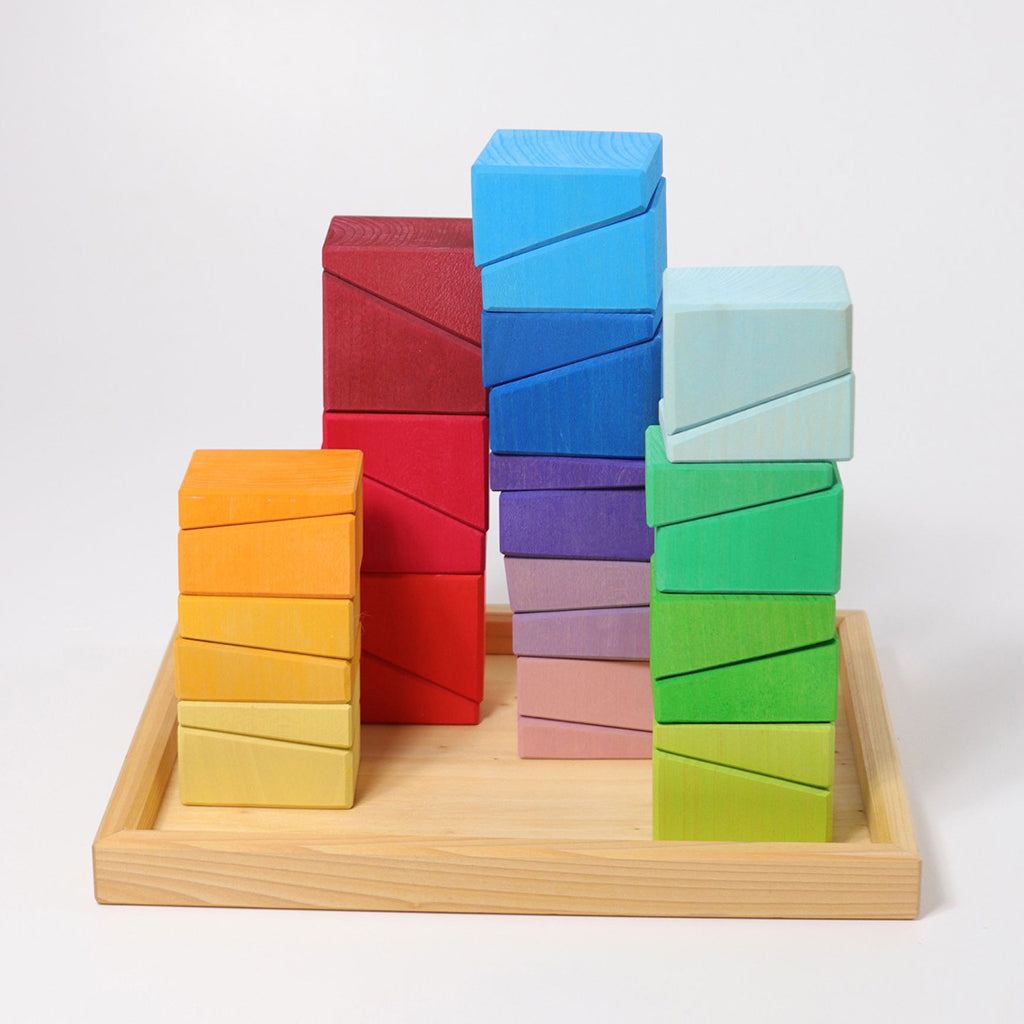 Grimm's 30 Piece Wooden Building Set Sloping Blocks Multicoloured