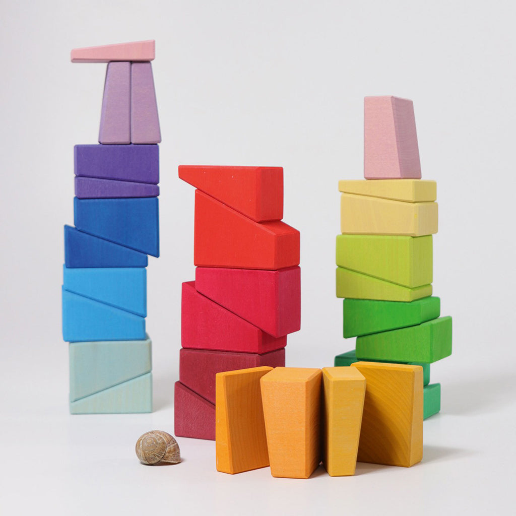 Grimm's 30 Piece Wooden Building Set Sloping Blocks Multicoloured