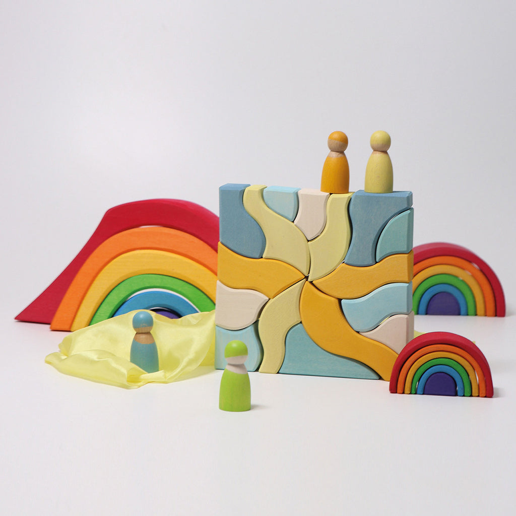 Grimm's 61 Piece Wooden Building Set Four Temperaments Multicoloured