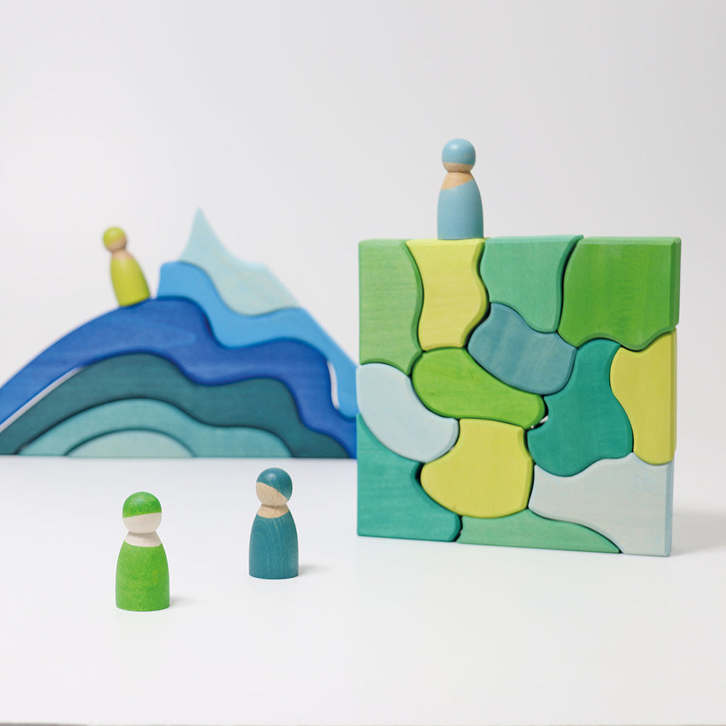 Grimm's 61 Piece Wooden Building Set Four Temperaments Multicoloured