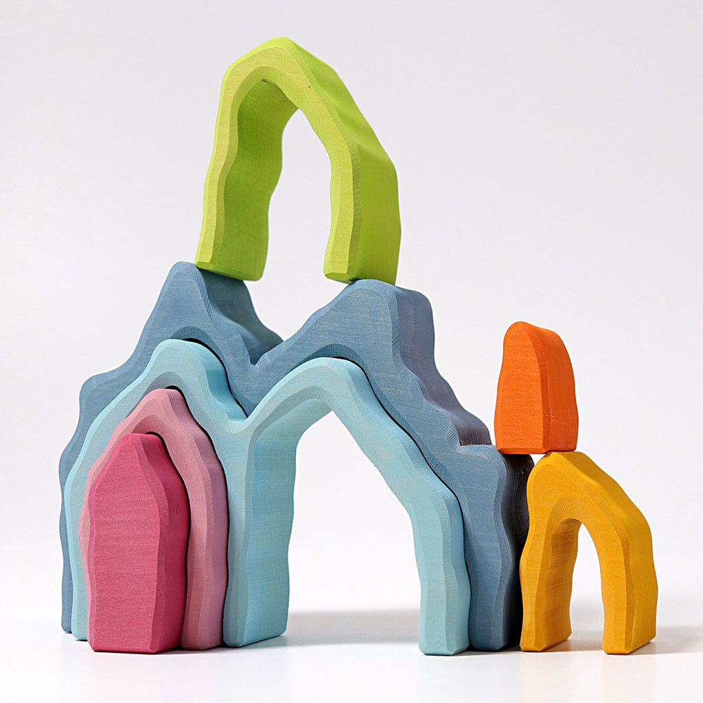 Grimm's 7 Piece Set Wooden Cave Arch Stacker Multicoloured