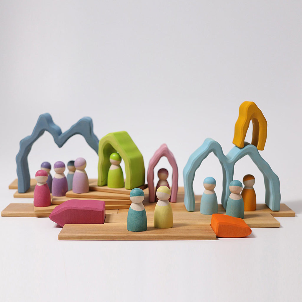 Grimm's 7 Piece Set Wooden Cave Arch Stacker Multicoloured