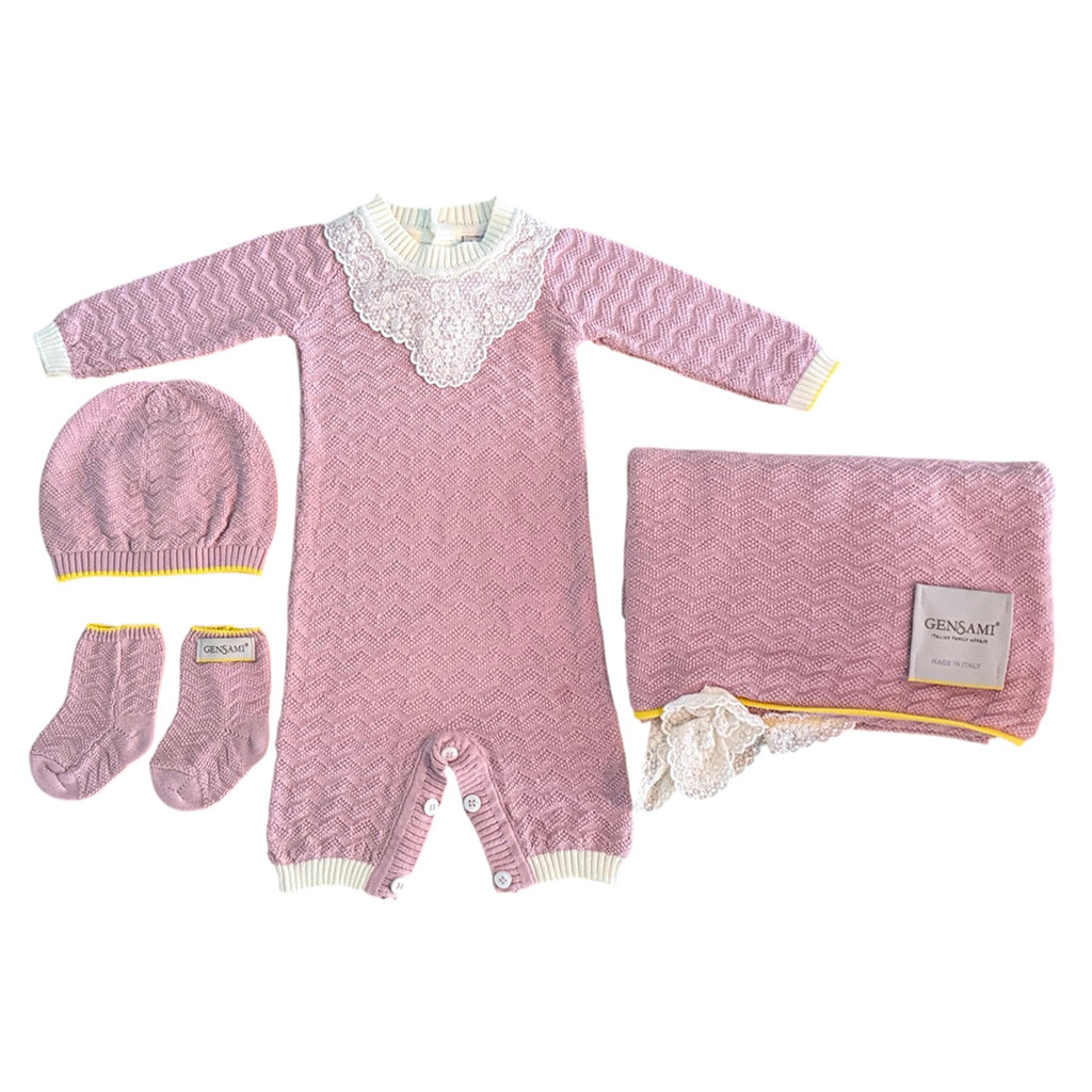 Gensami Baby Wave Knit Four Piece Set Cameo Pink