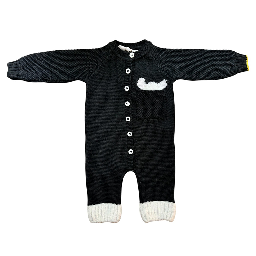 Gensami Baby Three Piece Set Peek-a-boo Alpachino Jumpsuit, Hat And Booties Black