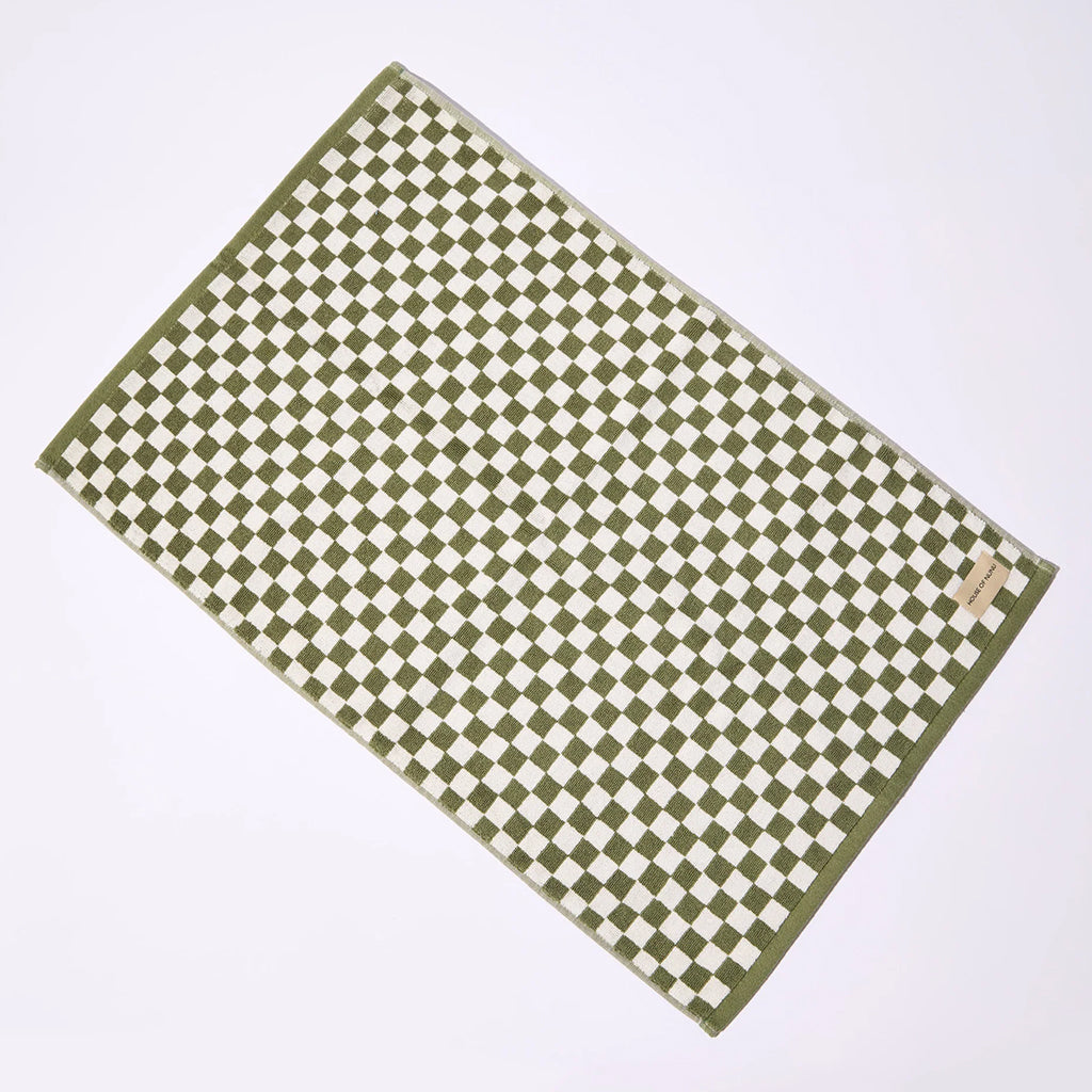 House of Nunu Bath Mat Olive Green Checks
