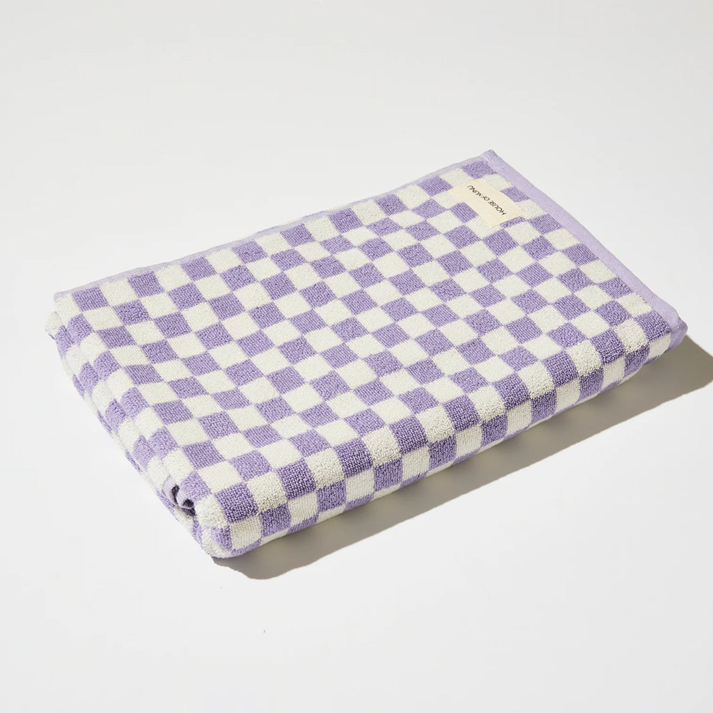 House of Nunu Bath Towel Lilac Purple Checks