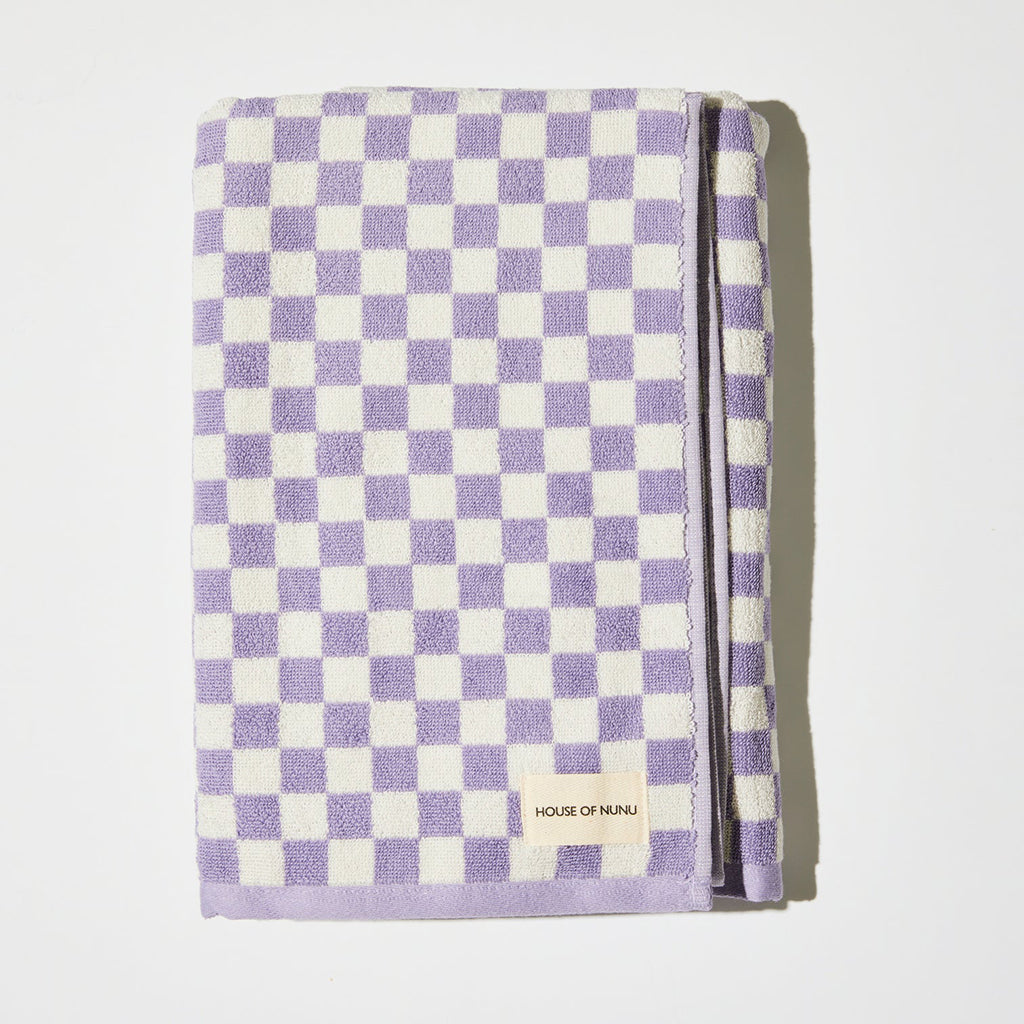 House of Nunu Bath Towel Lilac Purple Checks
