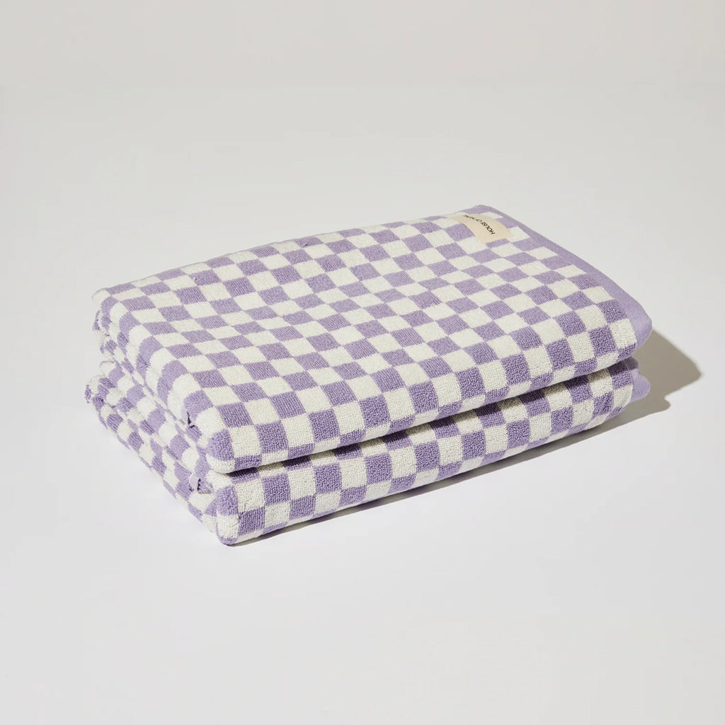 House of Nunu Bath Towel Lilac Purple Checks