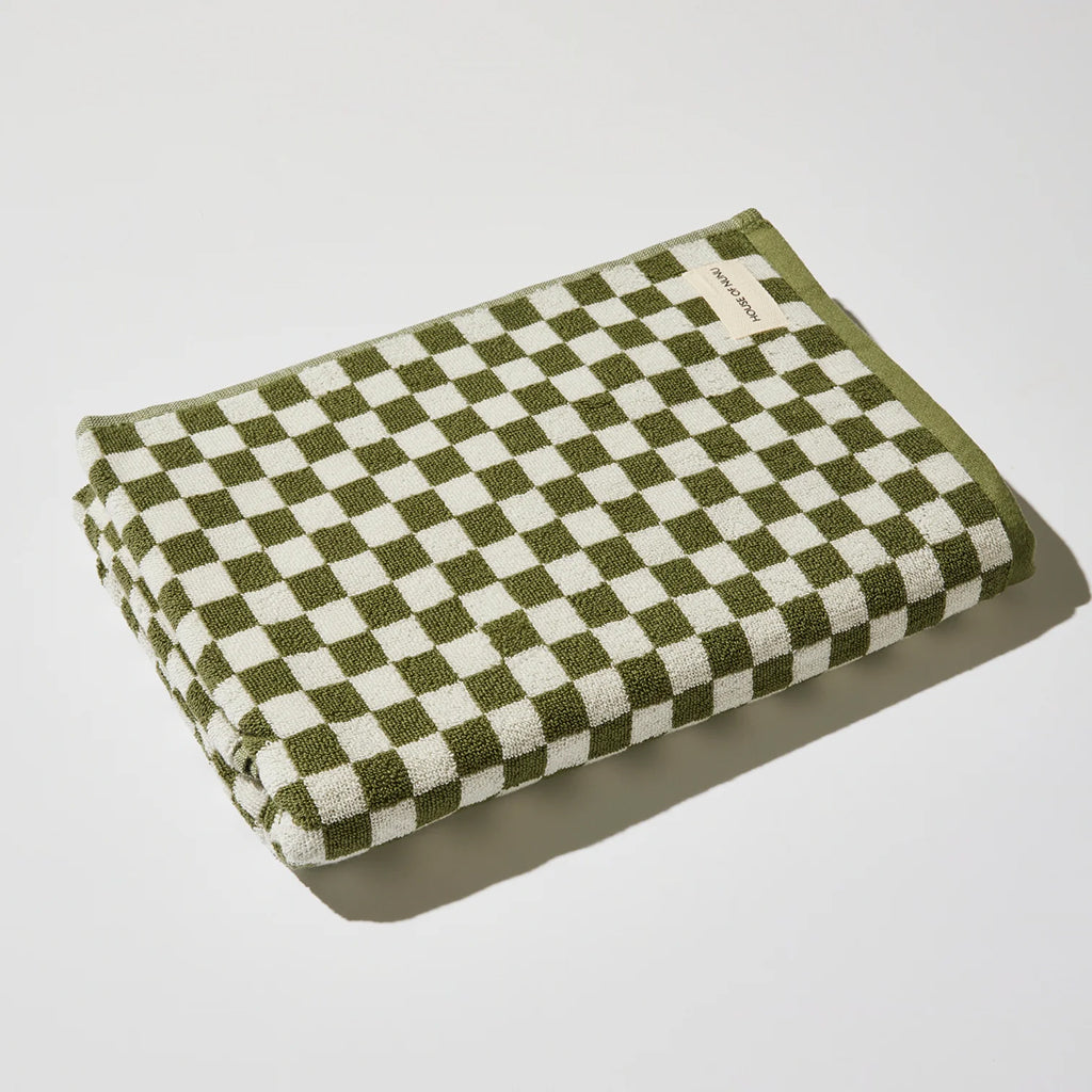 House of Nunu Bath Towel Olive Green Checks