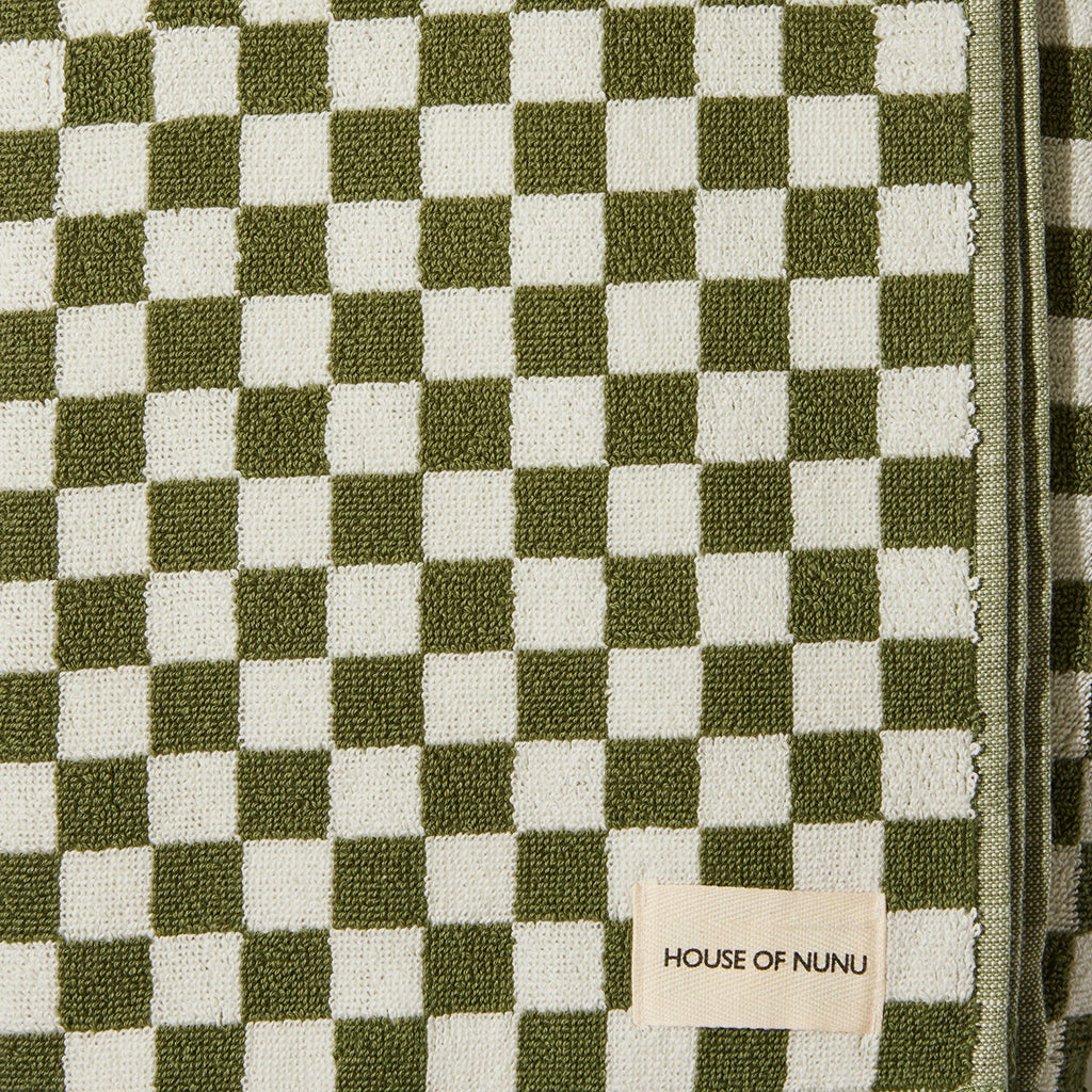 House of Nunu Bath Towel Olive Green Checks