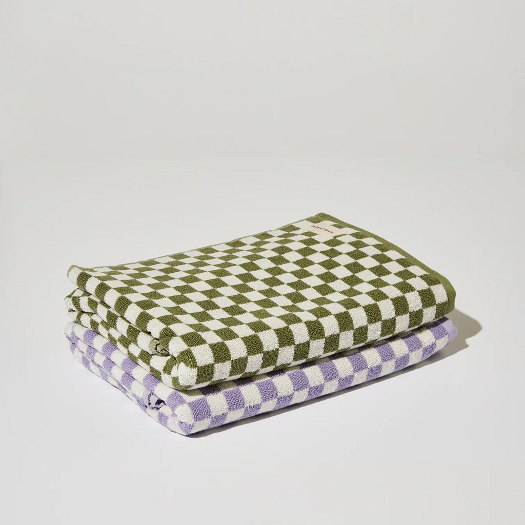 House of Nunu Bath Towel Olive Green Checks
