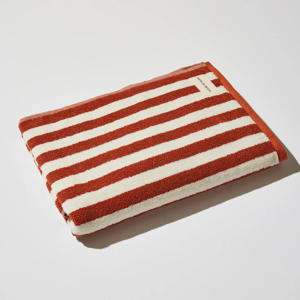 House of Nunu Bath Towel Red Ochre Stripes
