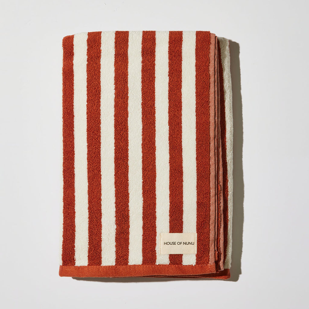House of Nunu Bath Towel Red Ochre Stripes
