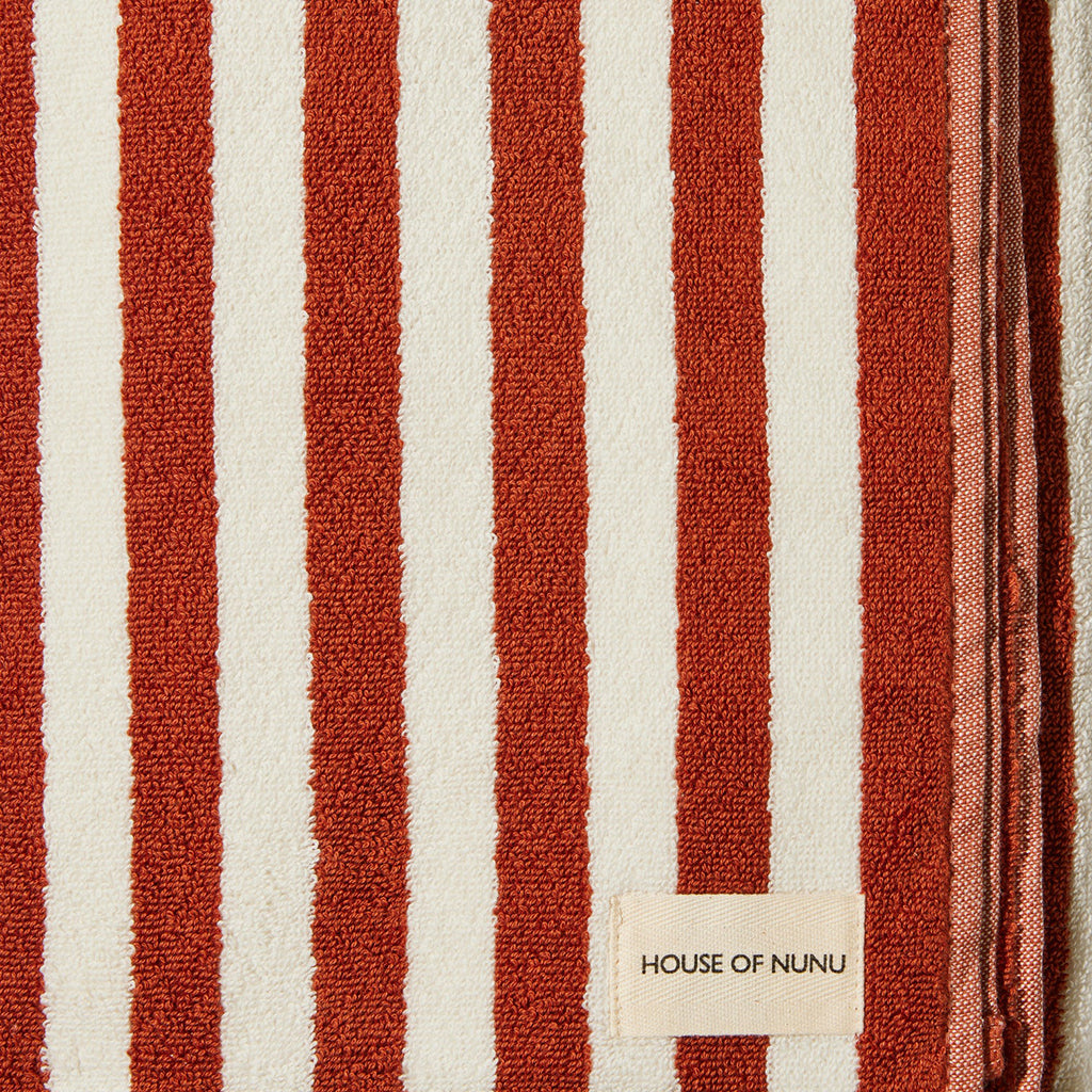 House of Nunu Bath Towel Red Ochre Stripes