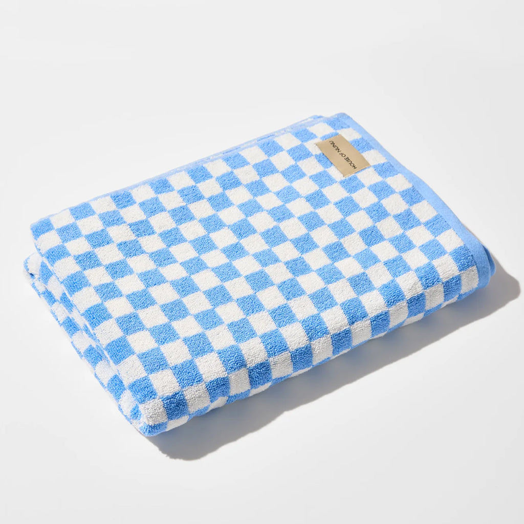 House of Nunu Bath Towel Sky Blue Checks