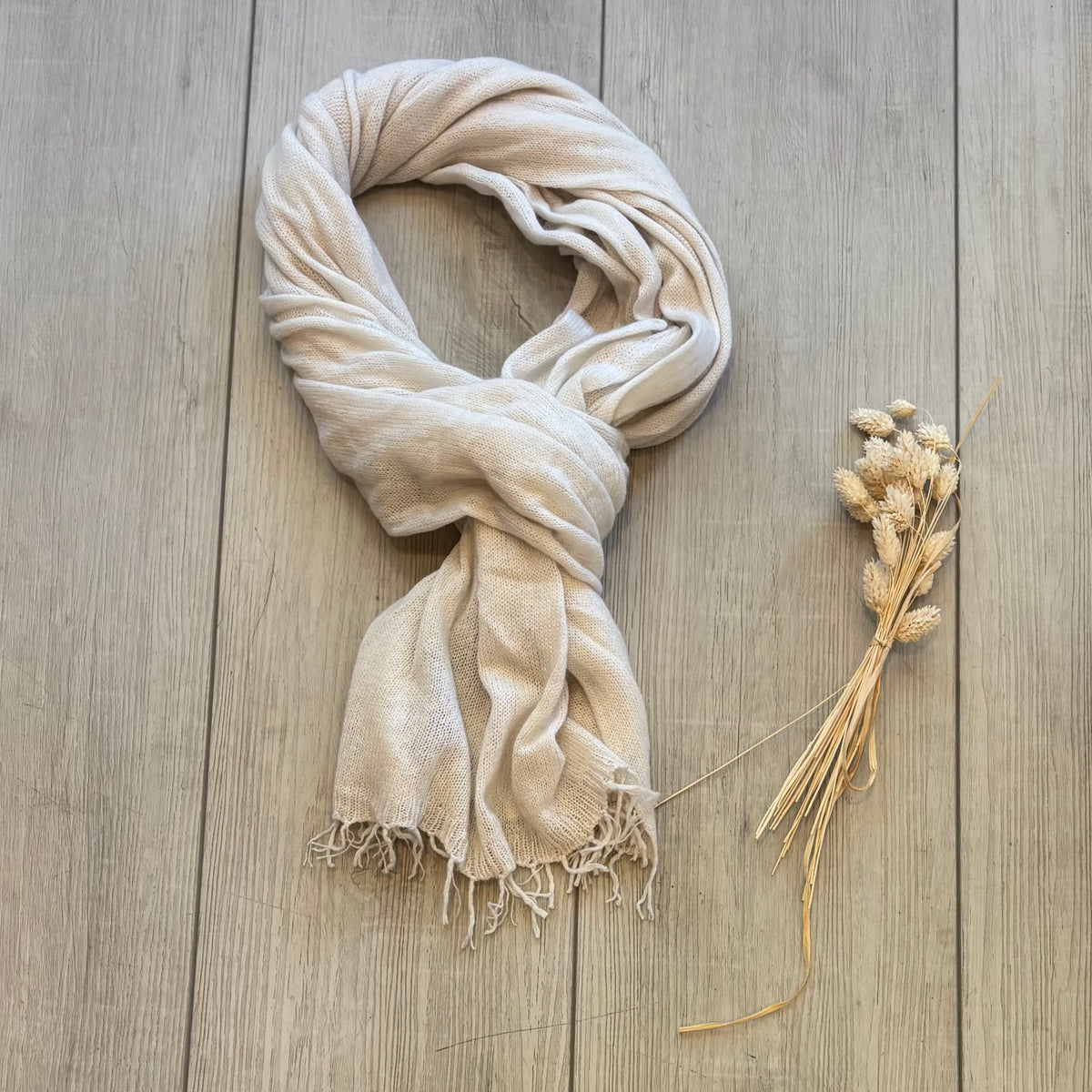 Album Di Famiglia Woman Fringed Scarf WS Oatmeal Cream