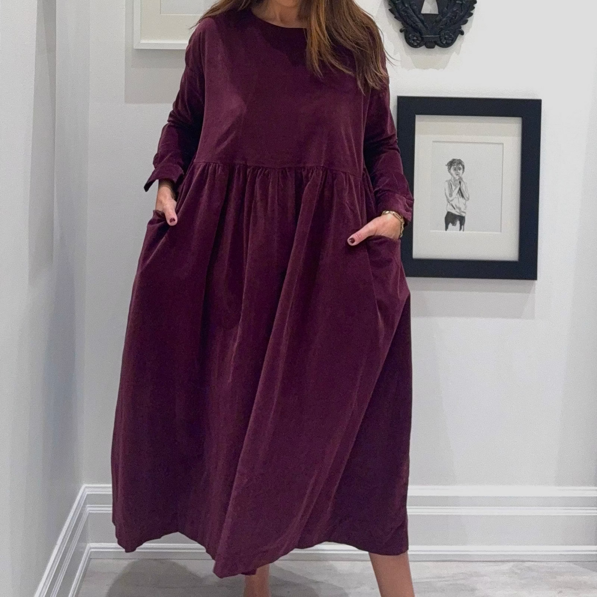 Album Di Famiglia Woman Velvet Round Neck Dress Wine Red