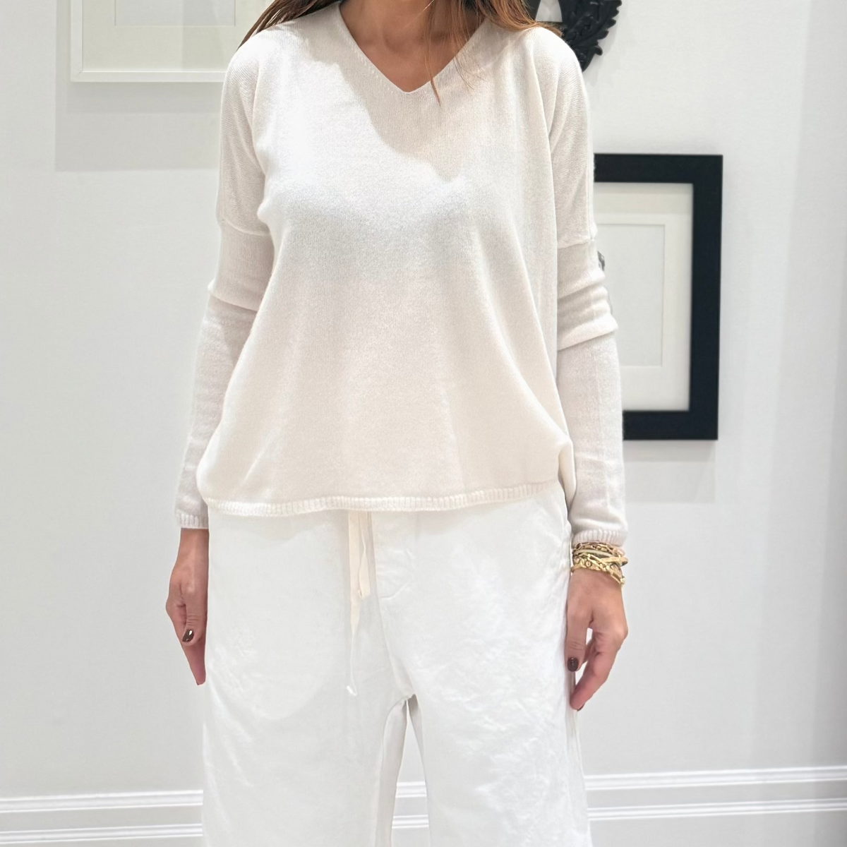 Album Di Famiglia Woman V-Neck Sweater WS Oatmeal Cream