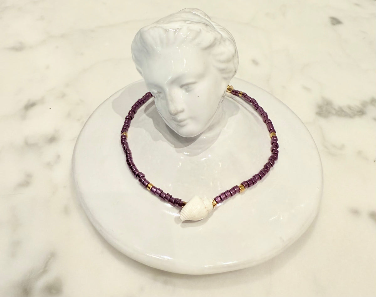 Sophie Deschamps Bijoux Côte d’Azur Seed Bead And Shell Bracelet Violet Purple