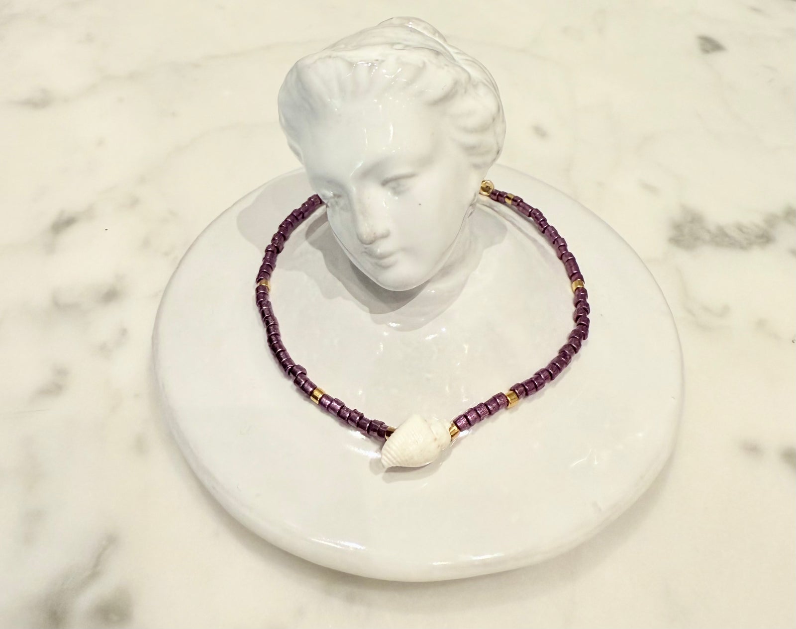 Sophie Deschamps Bijoux Côte d’Azur Seed Bead And Shell Bracelet Violet Purple