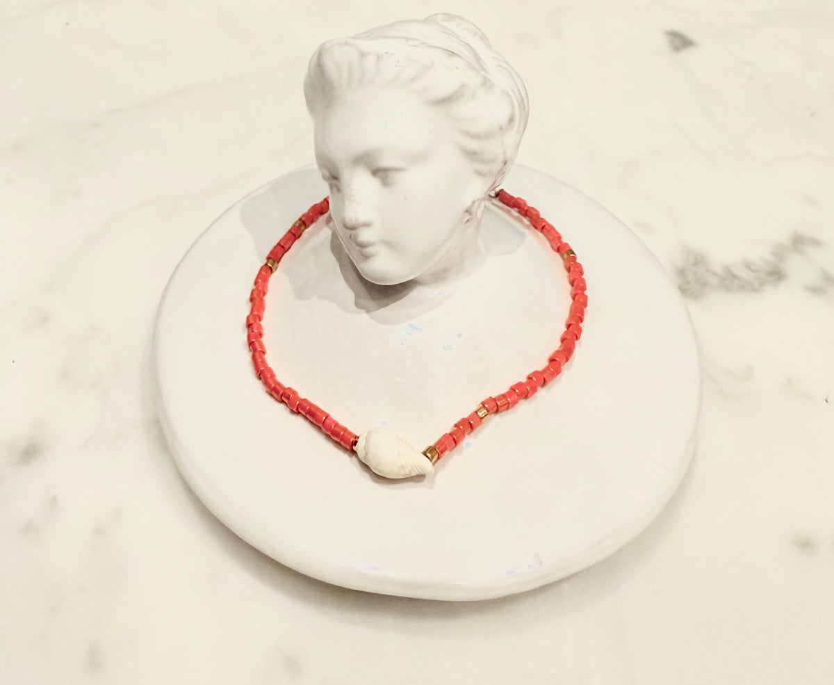 Sophie Deschamps Bijoux Côte d’Azur Seed Bead And Shell Bracelet Orange