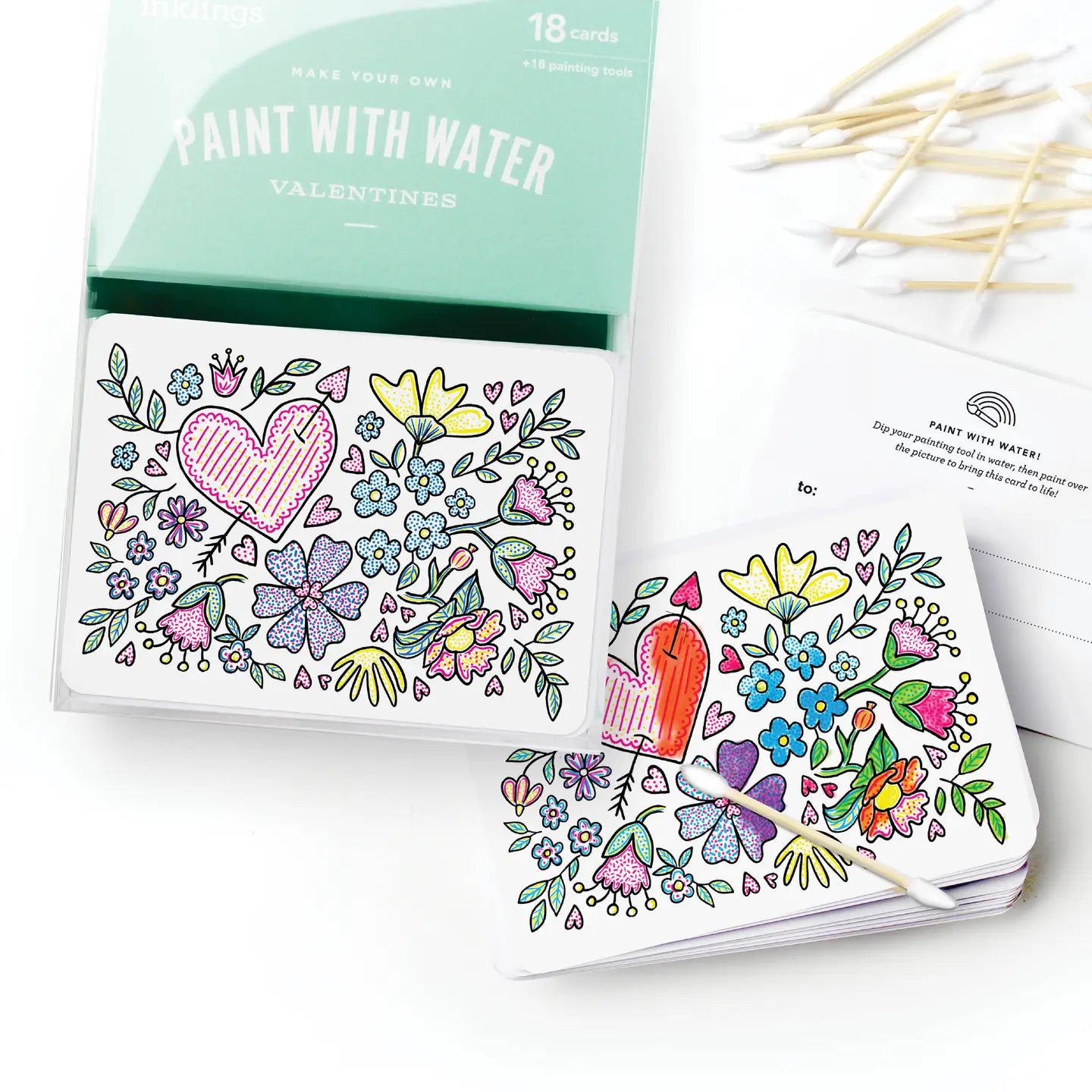 Inklings Paperie Valentine Cards Paint with Water Floral - Set of 18