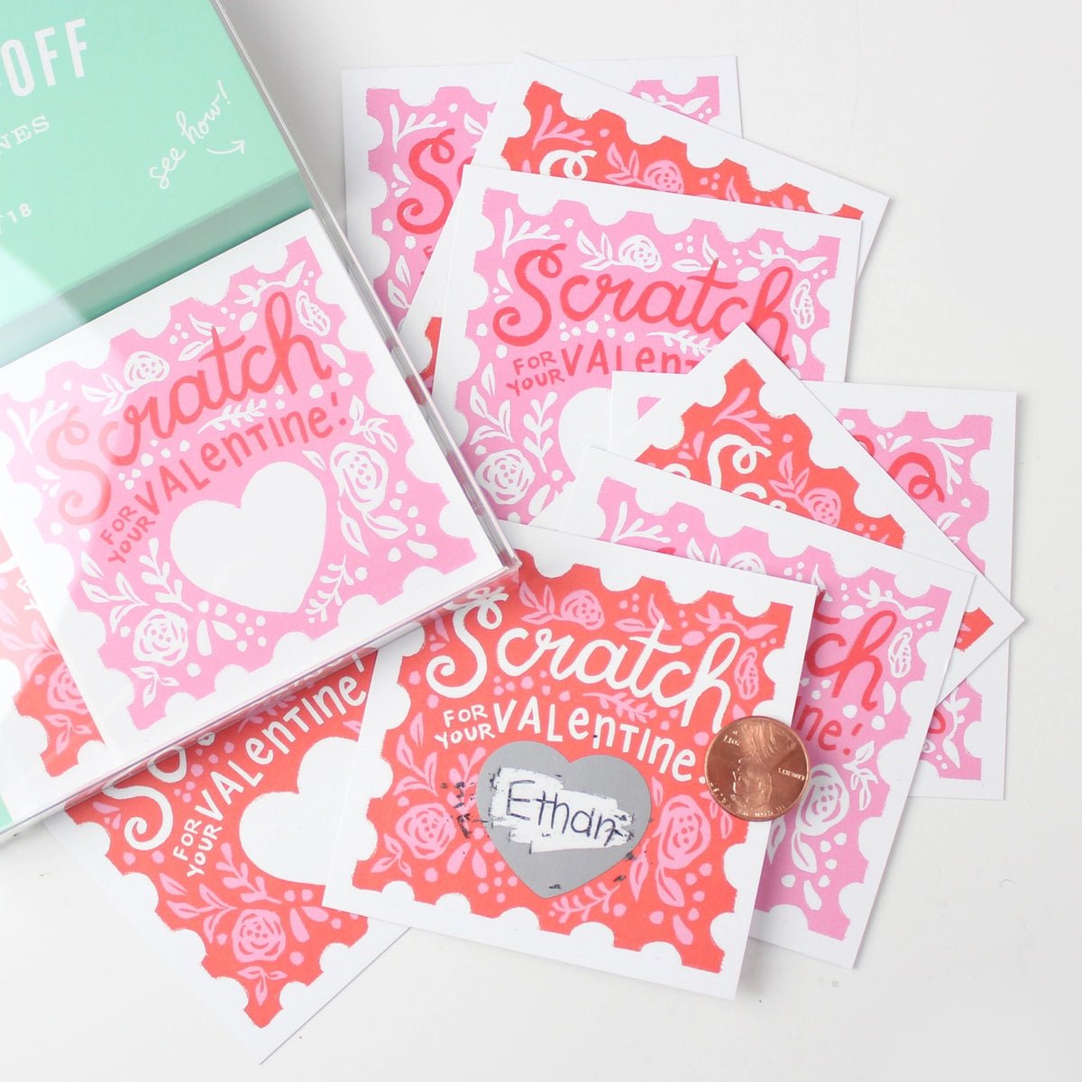 Inklings Paperie Valentine Cards Scratch Off Floral - Set of 18
