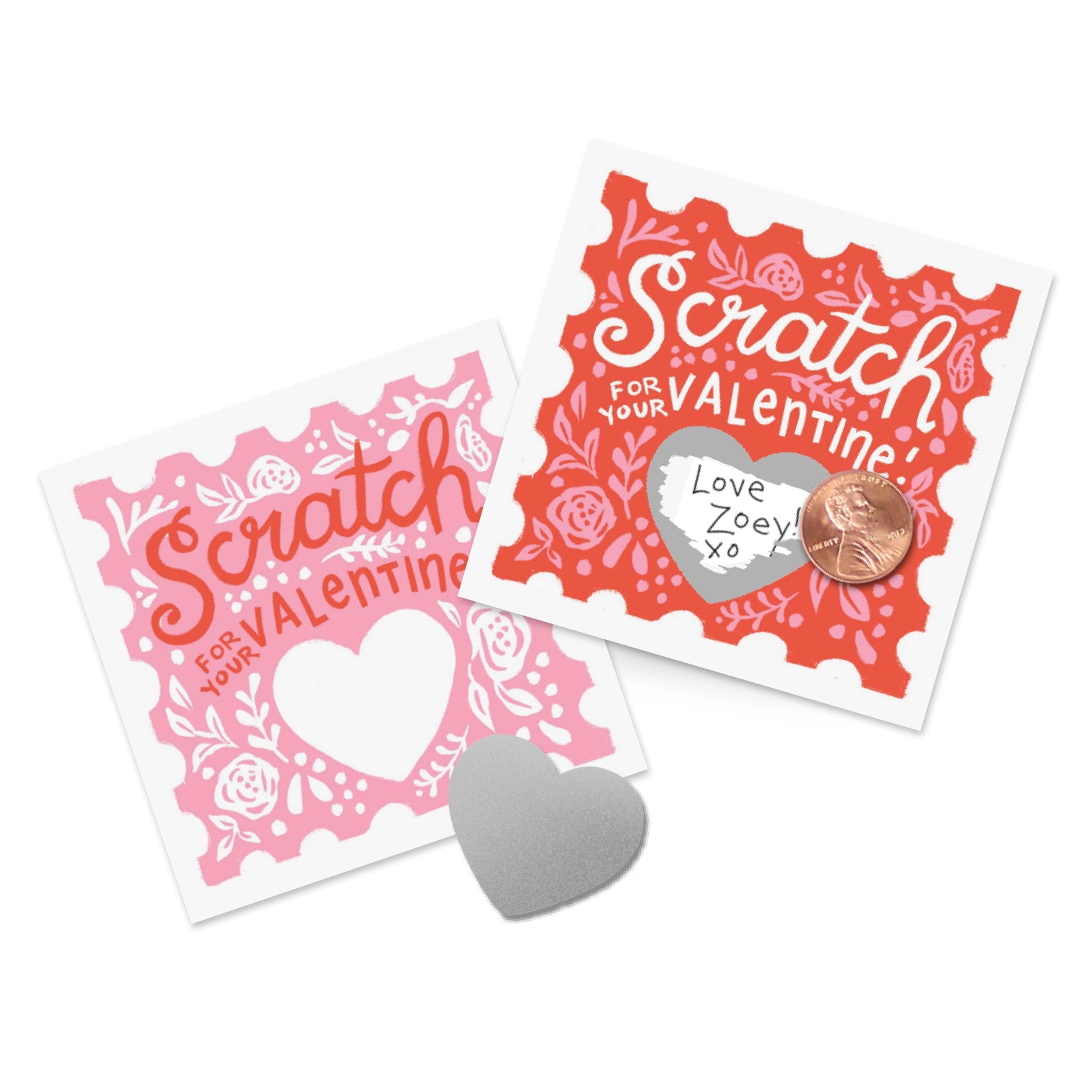 Inklings Paperie Valentine Cards Scratch Off Floral - Set of 18