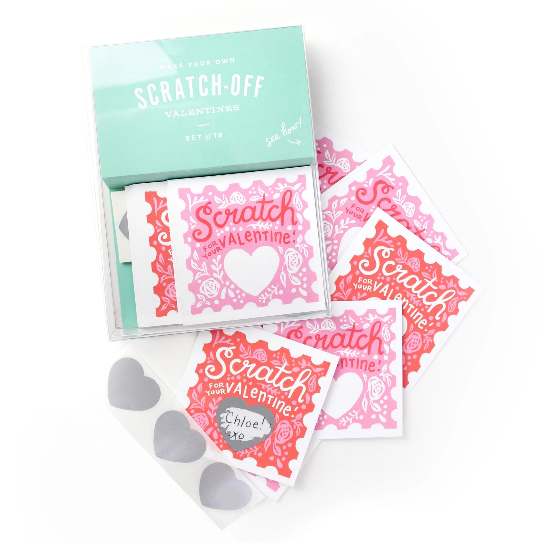 Inklings Paperie Valentine Cards Scratch Off Floral - Set of 18