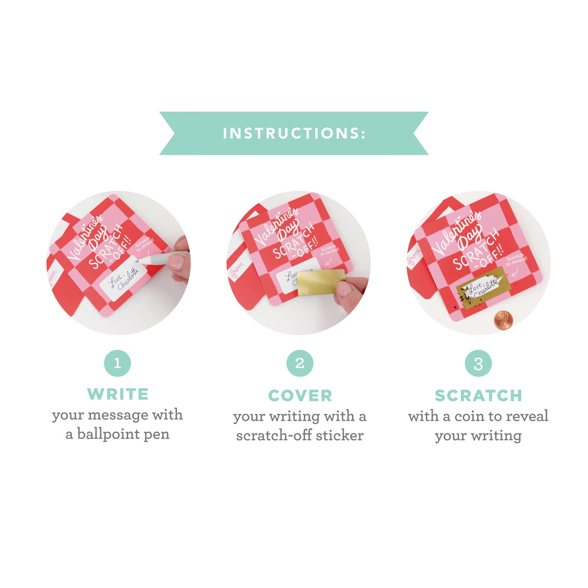 Inklings Paperie Valentine Cards Scratch Off Checkered - Set of 18