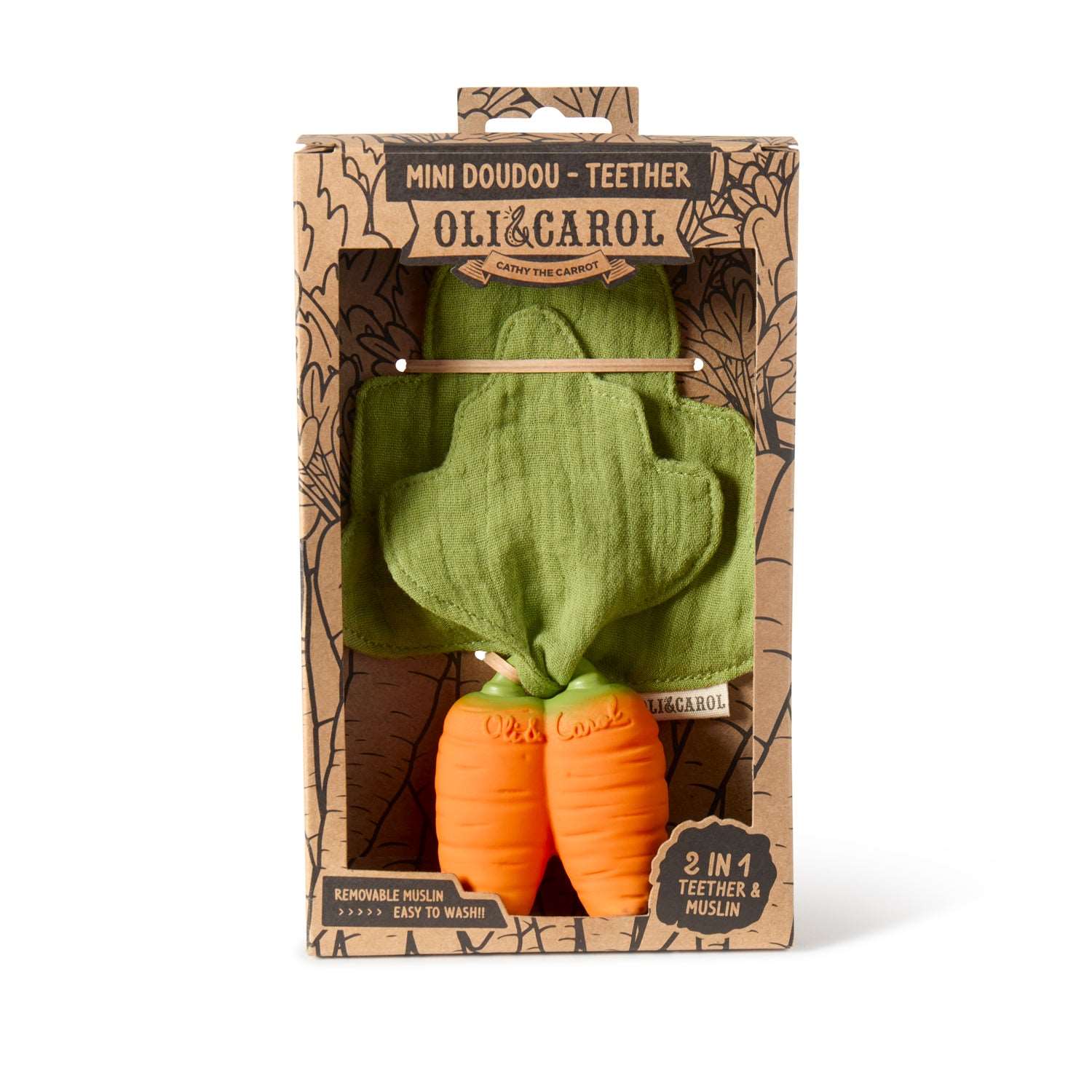 Oli&Carol Natural Rubber Teething Toy Cathy the Carrot Mini Doudou