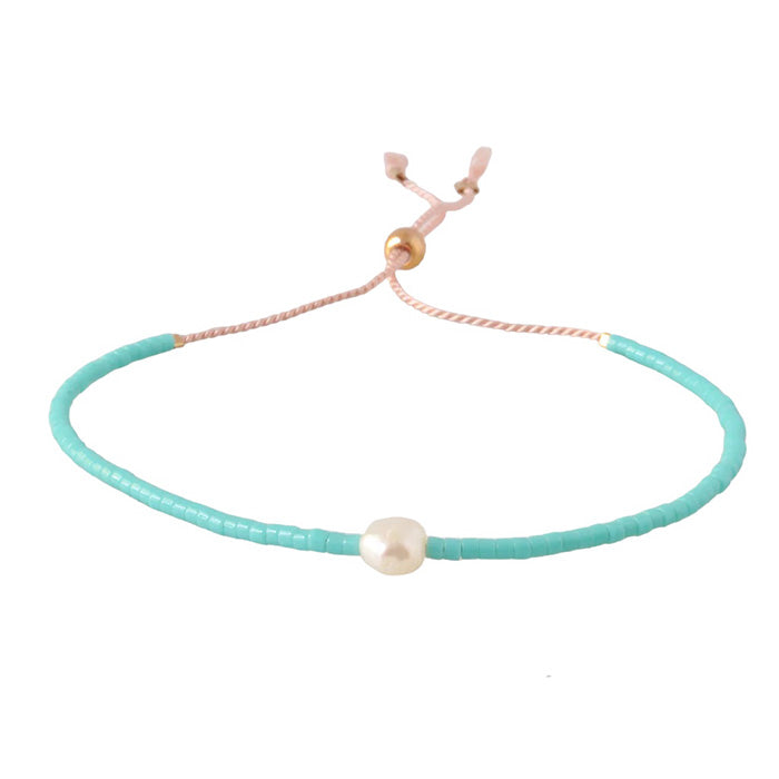 Libby And Smee Pearl String Bracelet Turquoise Blue