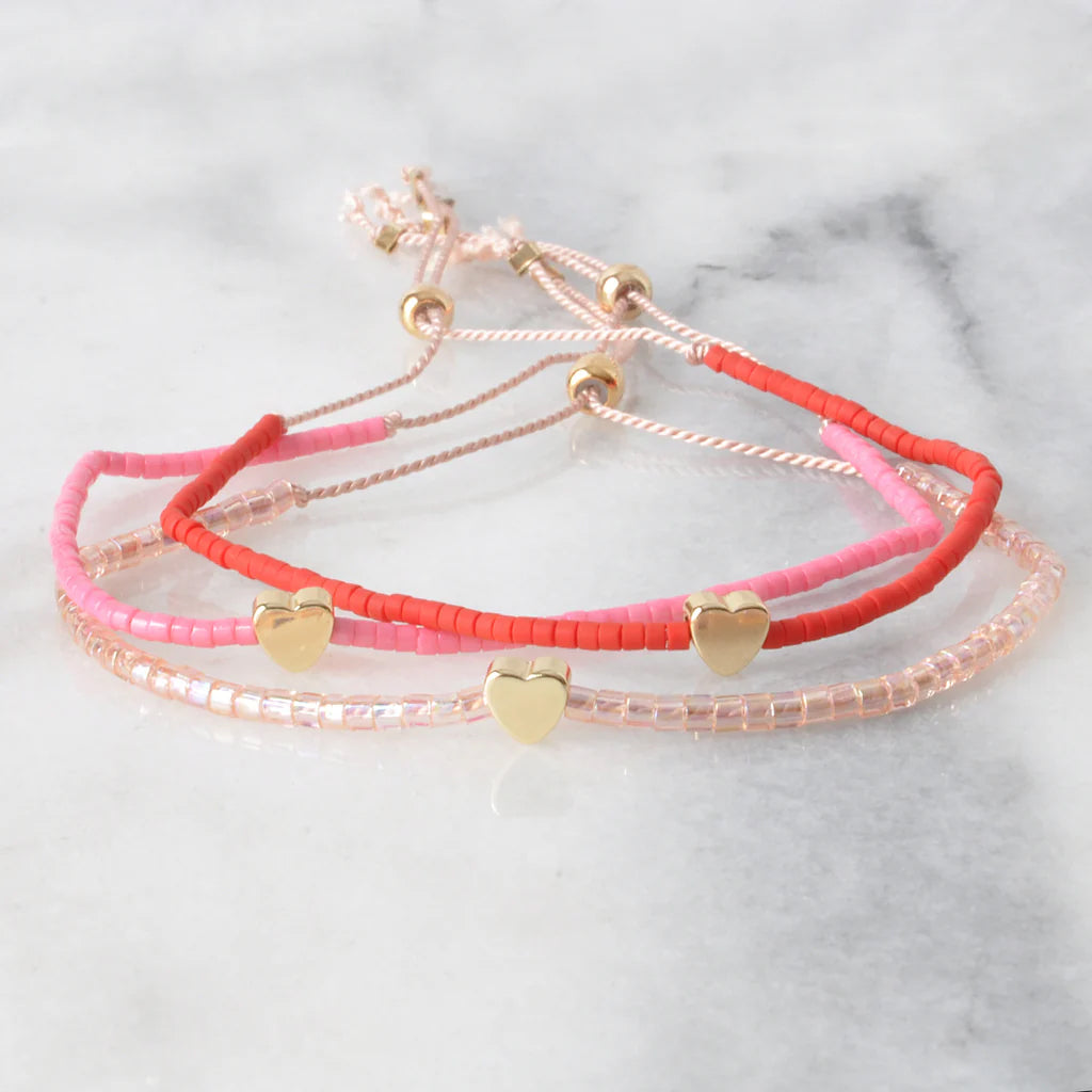 Libby And Smee Beaded Valentine Heart String Bracelet Blush Sparkles