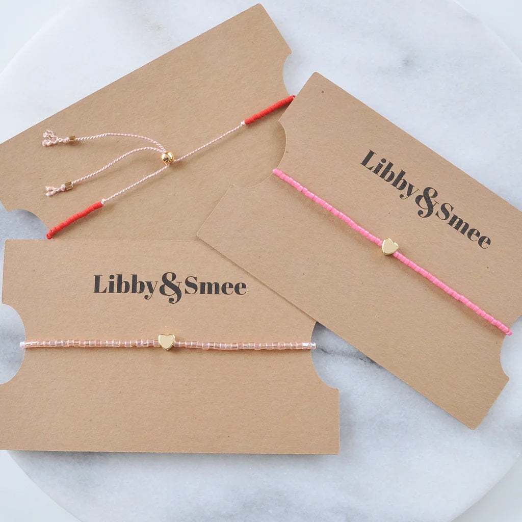 Libby And Smee Beaded Valentine Heart String Bracelet Blush Sparkles