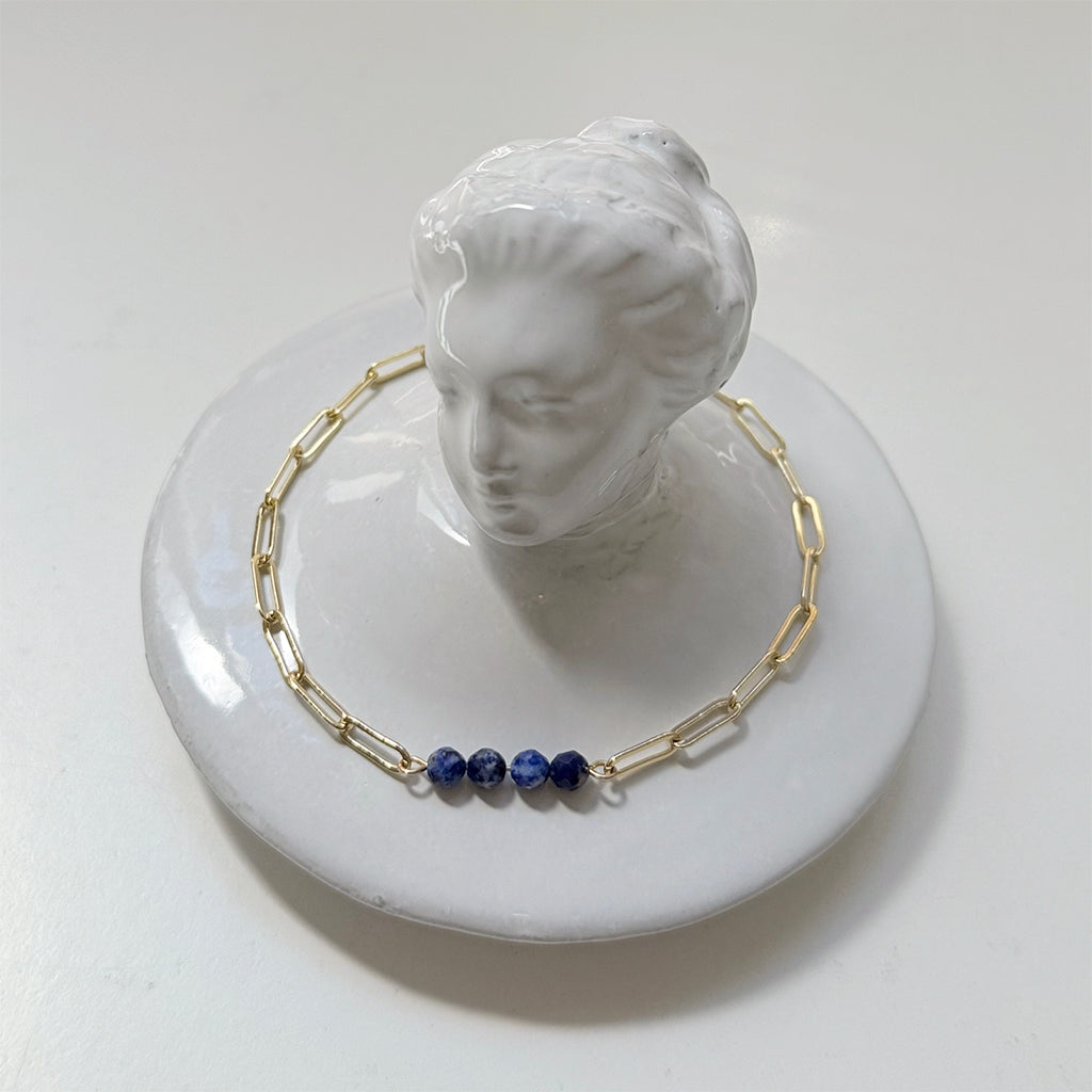 Libby And Smee Gemstone Paper Clip Chain Link Bracelet - Blue Lapis