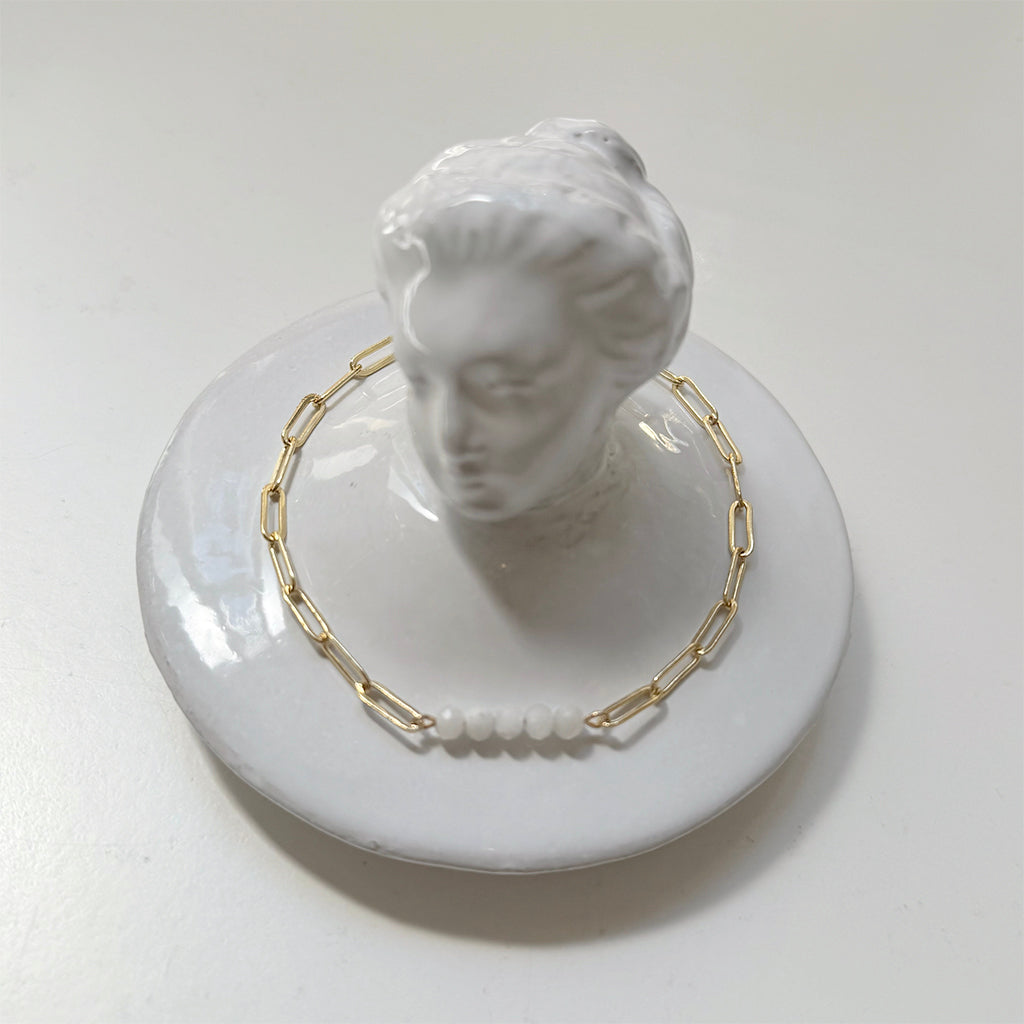 Libby And Smee Gemstone Paper Clip Chain Link Bracelet - Moonstone