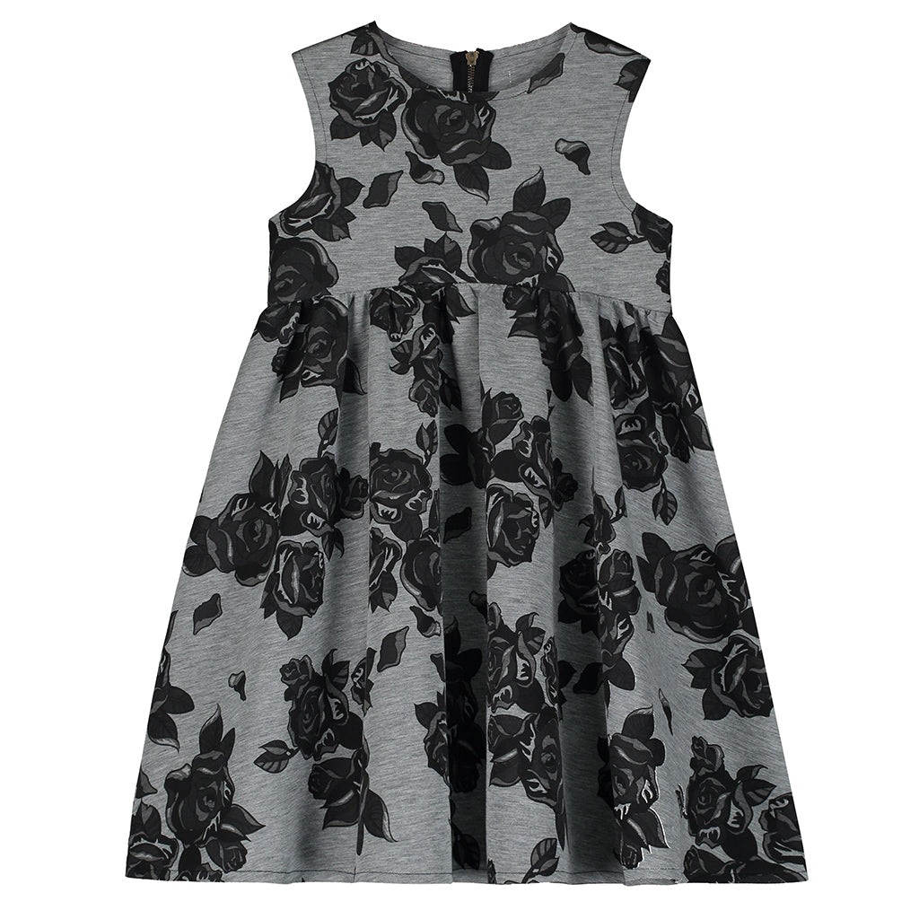 Little Creative Factory Child Neoprene Dress Grey Melange And Black Flowers