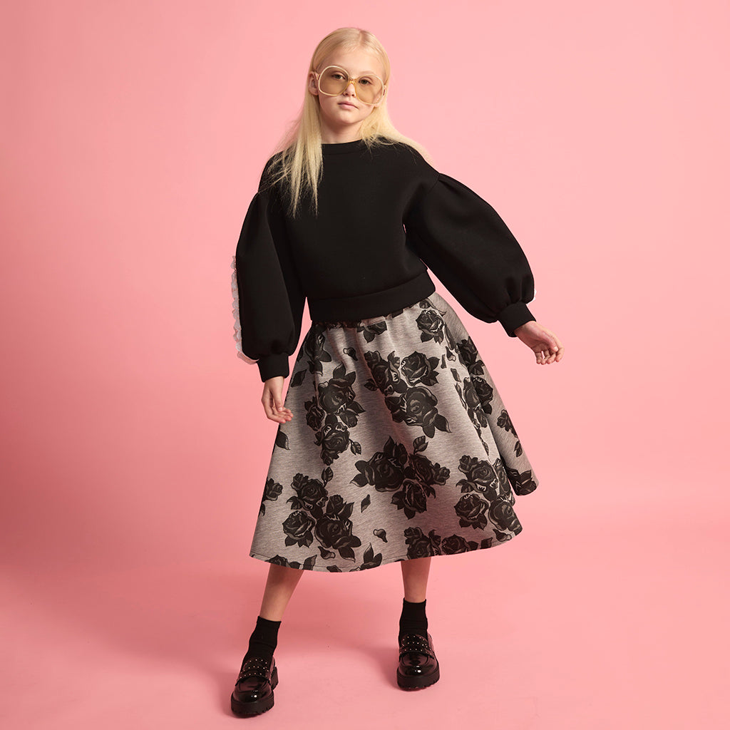 Little Creative Factory Child Neoprene Skirt Grey Melange And Black Flowers