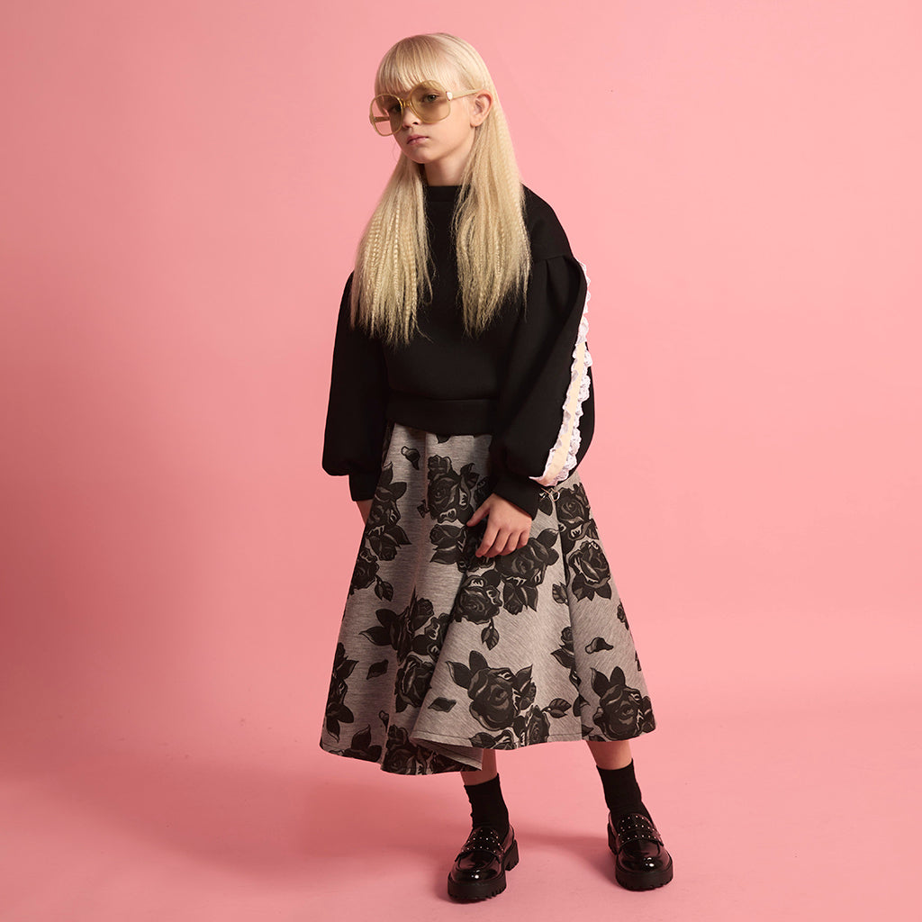 Little Creative Factory Child Neoprene Skirt Grey Melange And Black Flowers