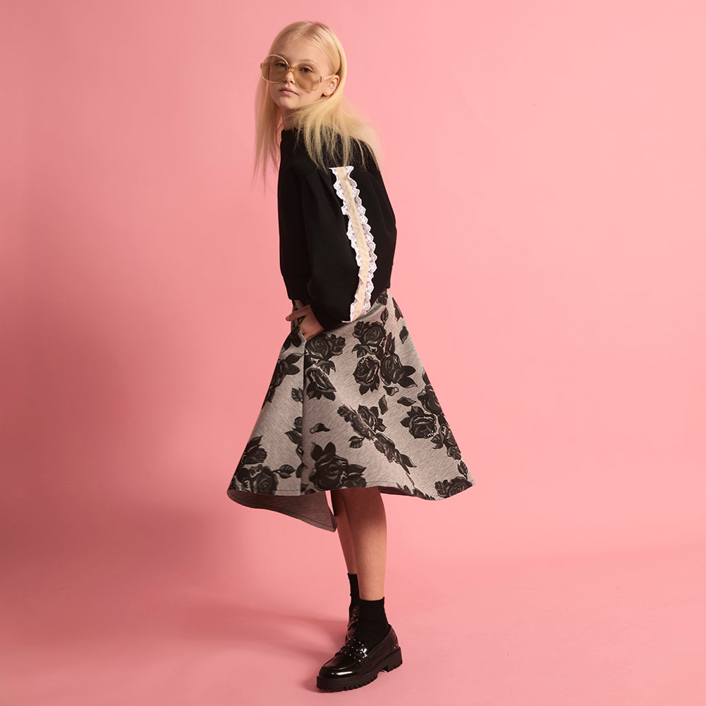 Little Creative Factory Child Neoprene Skirt Grey Melange And Black Flowers