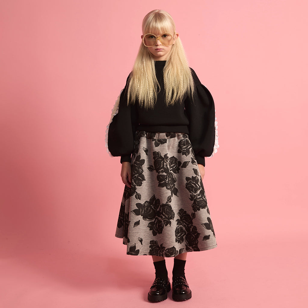 Little Creative Factory Child Neoprene Skirt Grey Melange And Black Flowers