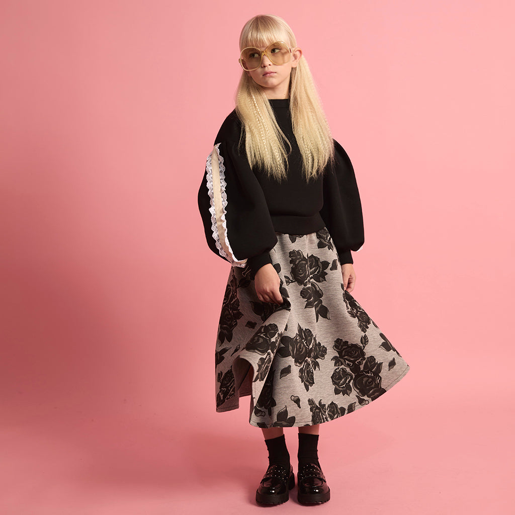 Little Creative Factory Child Neoprene Skirt Grey Melange And Black Flowers